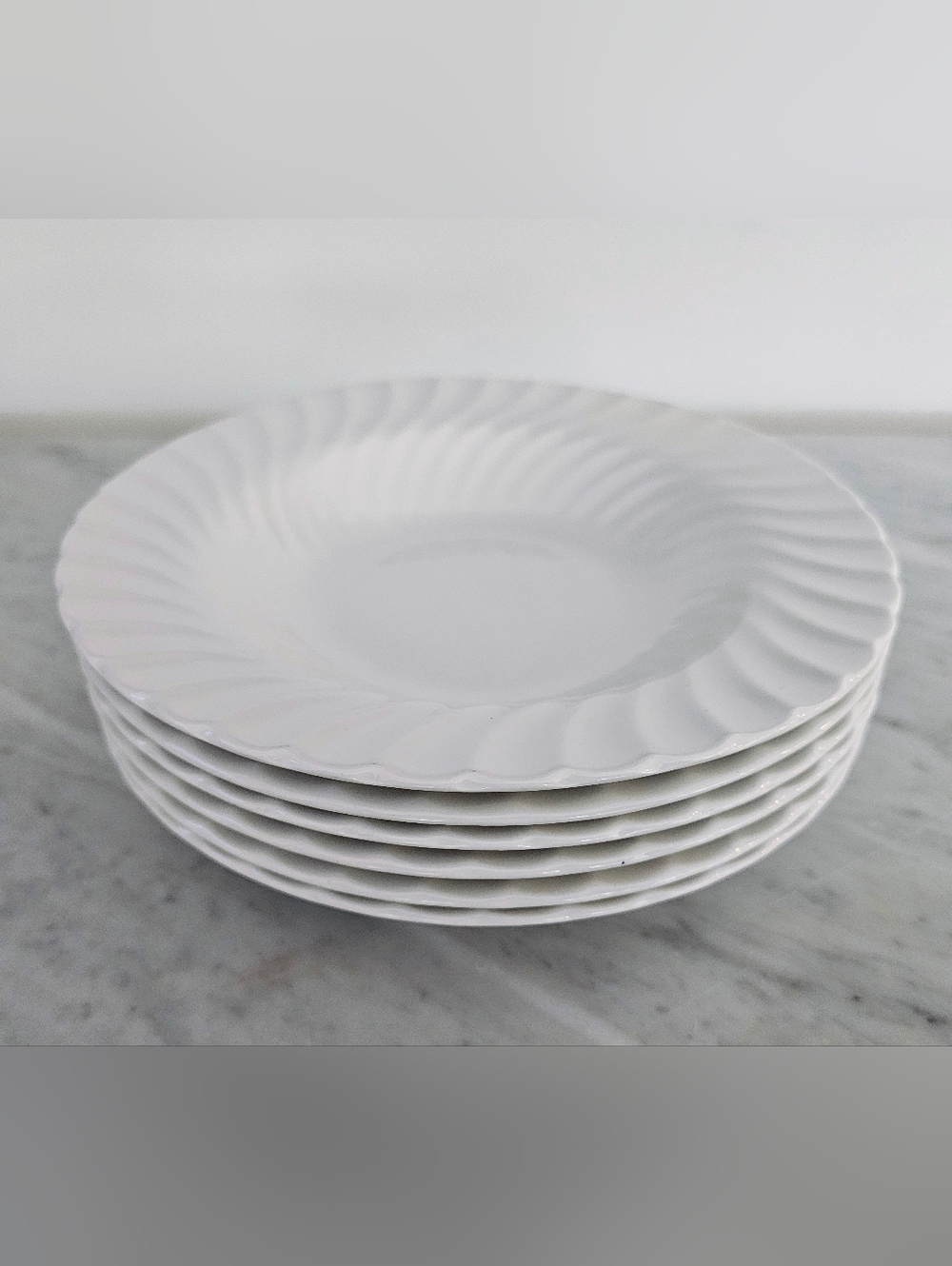 Johnson Bros England White Swirl Rim Soup Bowls Set 6 Vintage Ironstone